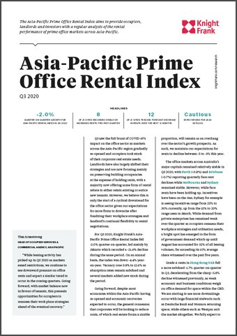 Asia-Pacific Prime Office Rental Index Q3 2020 | KF Map Indonesia Property, Infrastructure